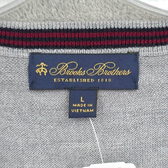 Brooks Brothers V Neck Sweater L Grey Merino Wool Long Sleeve Lightweight New - Picture 2 of 9